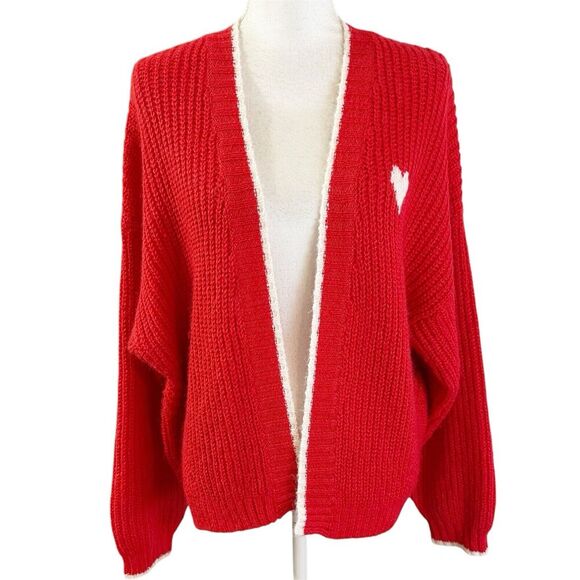 Old Navy Womens Chunky Knit Cardigan Size Medium Red Valentines Chiefs Sweater - Picture 1 of 7